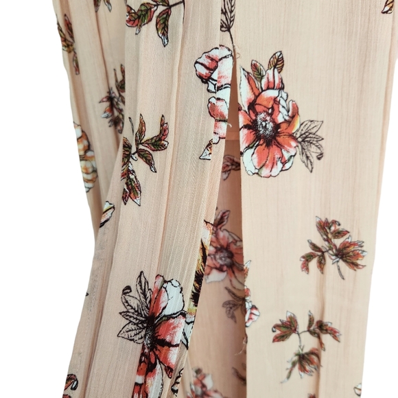 Cotton Candy LA Maxi Leg Slit Floral Flutter Sleeve Open Back Dress - Peach Pink - Picture 4 of 8